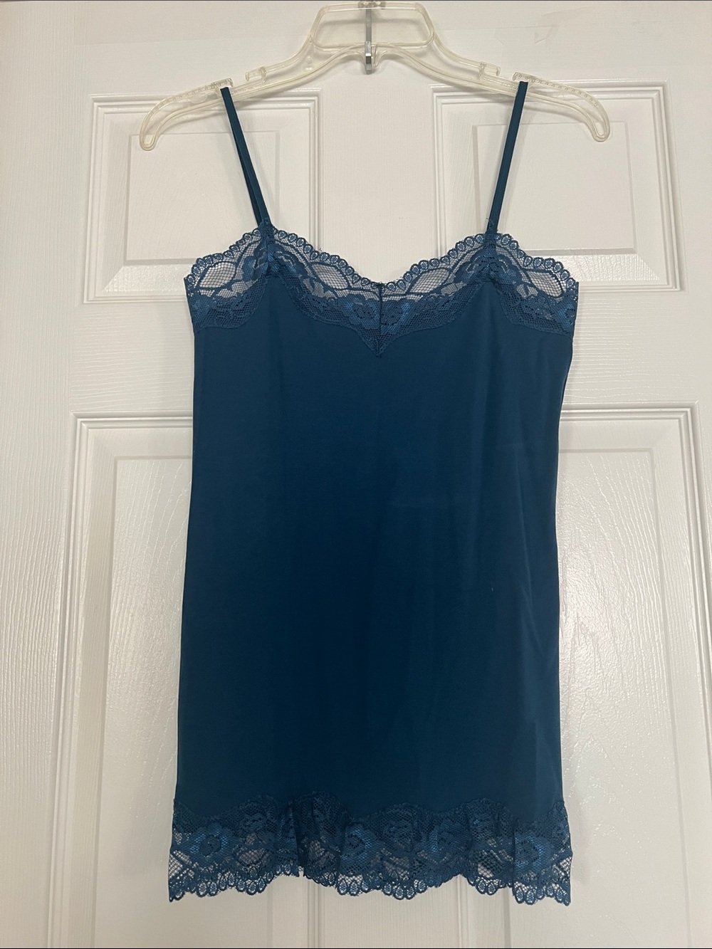 Active Basic Teal Delicate Lace-Trim Slip Chemise Lightweight Adjustable straps